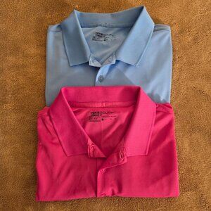 Lot of 2 Nike Golf Dri-Fit Short Sleeve Polos Mens Size XL Solid Pink Blue Logo